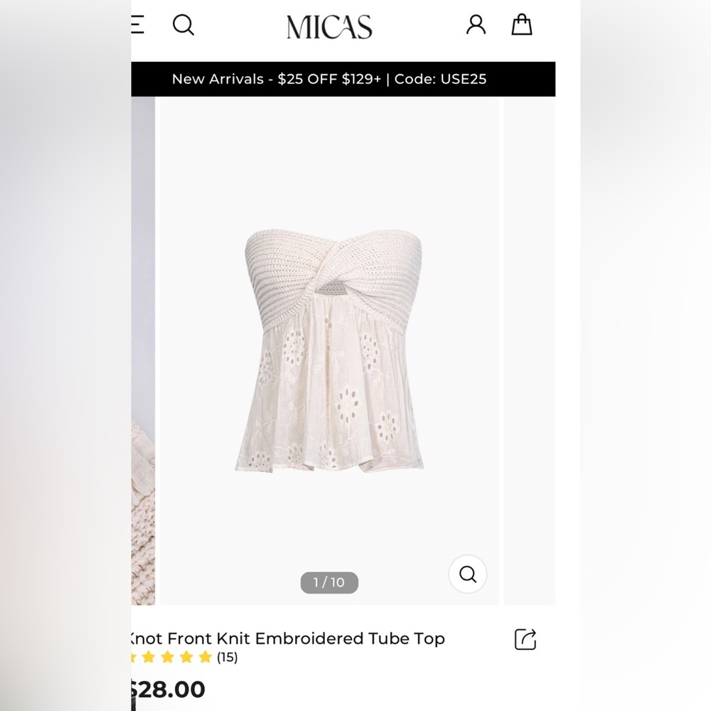 Knot Front Knit Embroidered Tube Top